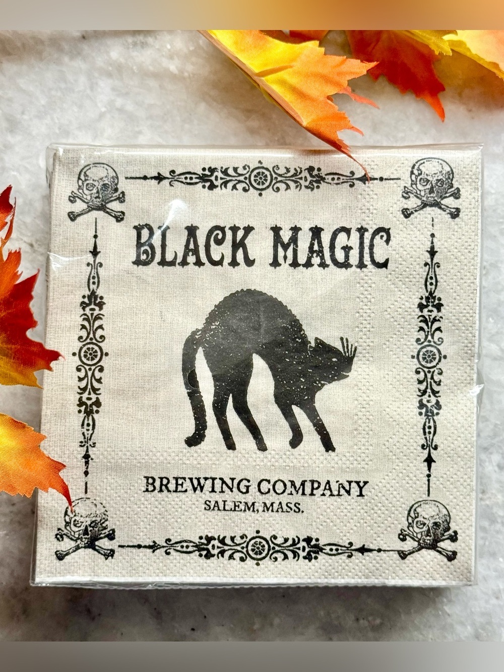 New Punch Studio Halloween Black Cat Halloween Beverage Gray Paper Napkins 40ct